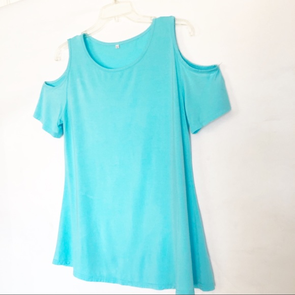 Sky Blue Cold Shoulder Top, Size Large - Picture 3 of 12